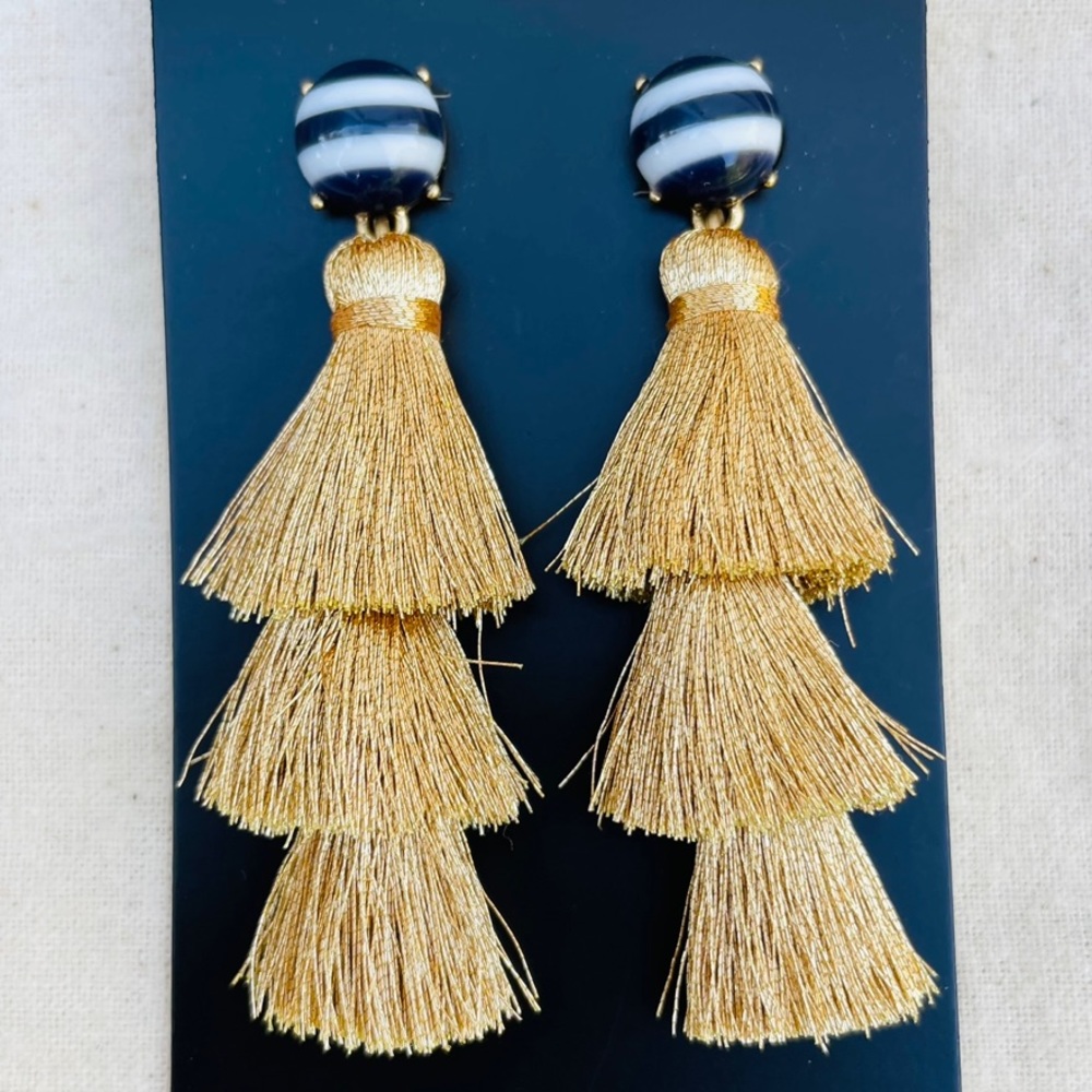 J. Crew Gold Striped Tassel Earrings NWT - Picture 4 of 6